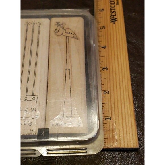 Stampin' Up 4 Piece Wood Base Rubber  Stamp Set "Along the Same Lines" Holiday - Picture 8 of 8